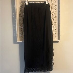 Vintage Black Slip Maxi Skirt with Lace Detail